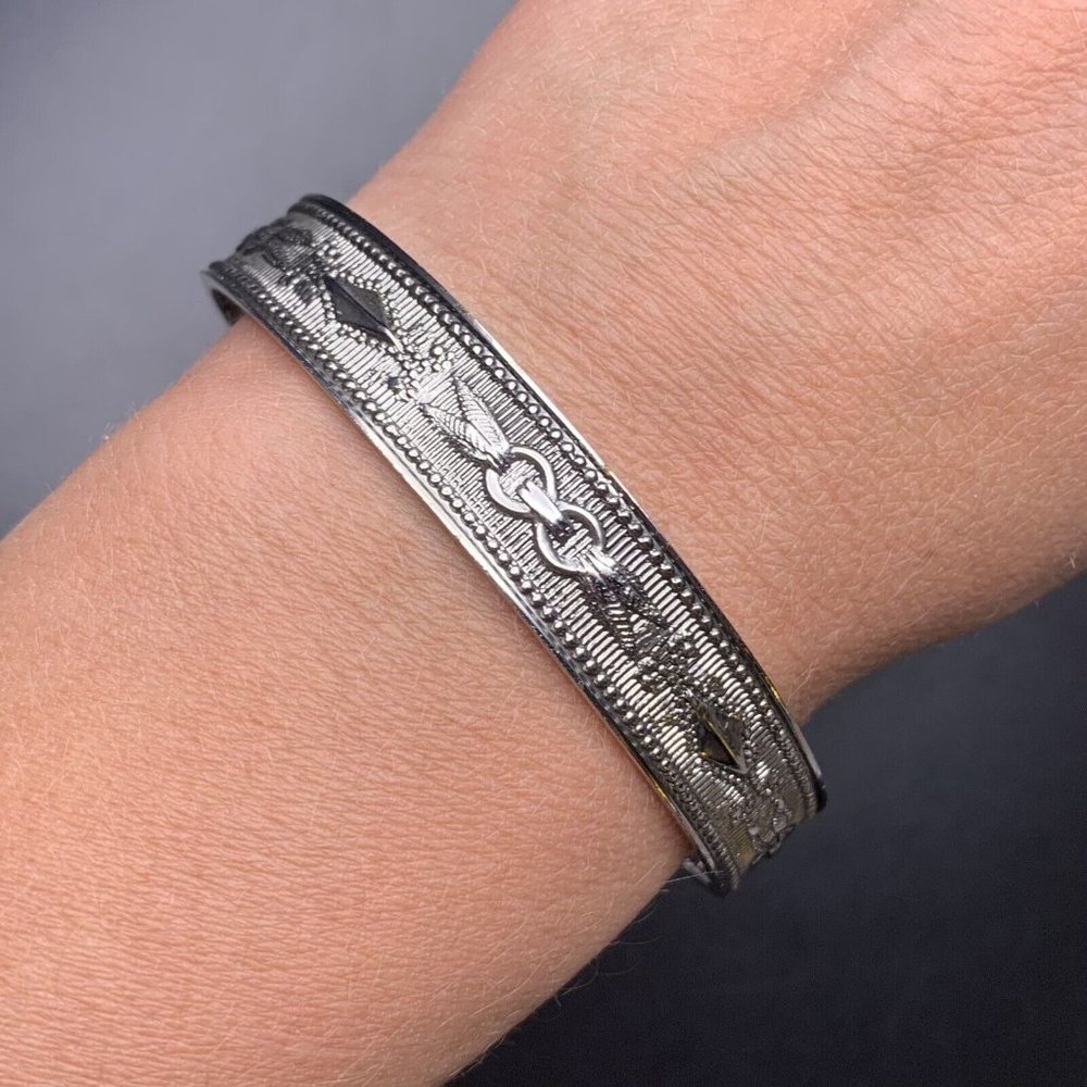 Whiting and Davis Bangle Bracelet Silver Tone 7.5 Inch Classic Signed Vintage